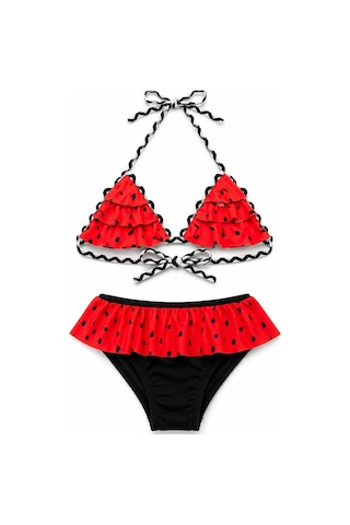 Beniizle Puan Desenli Kız Çocuk Bikini Takımı Kırmızı