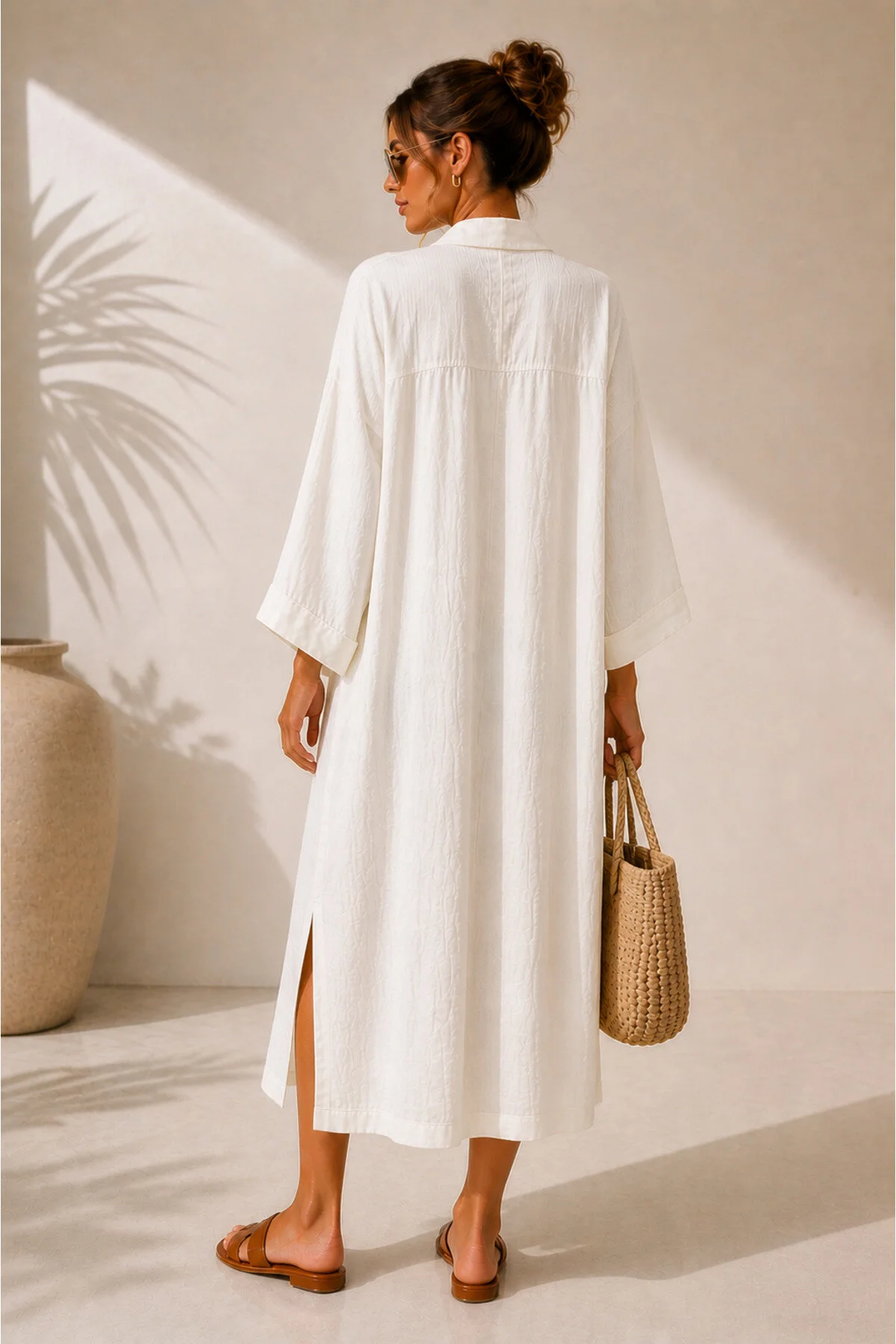 Siempre Ekru Müslin Kimono - Oversize Yazlık Hafif Kimono