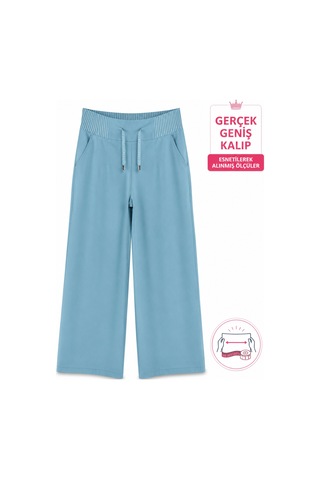 Zanessi Fashıon Zanessi Büyük Beden Pamuklu Elastan Rahat Kalıp Bol Paça Kadın Pantolon Mavi