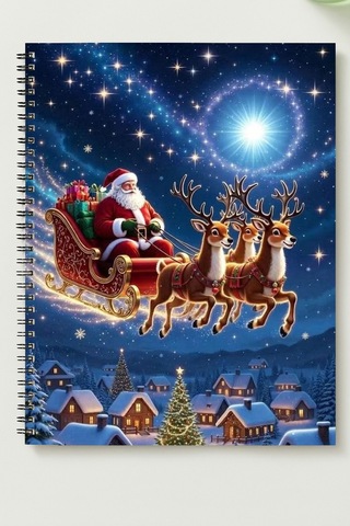 Noel Baba A5 Metal Spiralli Çizgisiz Karton Kapak Noel Baba Defter Çok Renkli