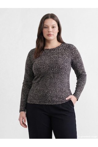 Lcwaıkıkı Classic Siyah Bisiklet Yaka Leopar Desenli Bluz