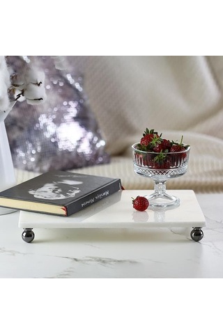 Akayev Mermer Beyaz 30x20 Cm Füme Boncuk Ayak Sunumluk