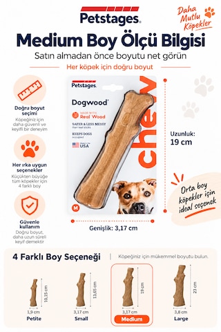 Petstages Dogwood Durable Stick Bitmeyen Kemik Köpek Çiğneme Oyuncağı Medium