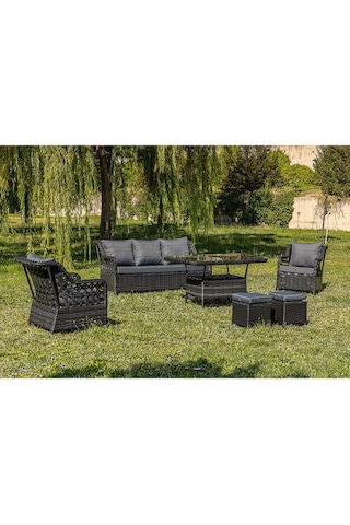Btkconsept Lupa Eslem Rattan Bahçe Mobilyasi 3+1+1 Puf Ve Salıncak " Masali Antrasit Gri