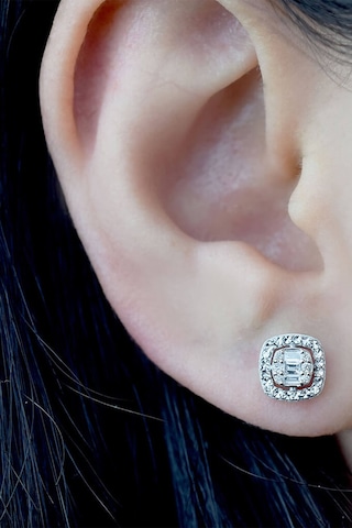 Modern Tasarım 0.16 Ct Baget Kare Tektaş  Küpe