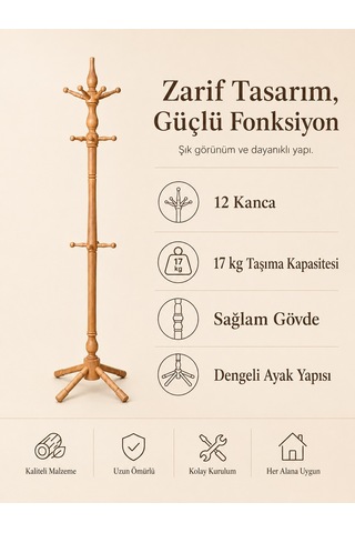 Gündays Home Tornalı Askılık Naturel Masif Gürgen Ağacı El Yapımı