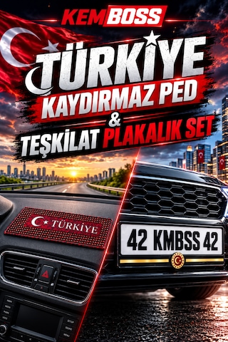 Kemboss Türkiye Kaydırmaz Torpido Pedi Ve Teşkilat Plakalık Seti - Araç İçi Kaydırmaz Ped + Universal Tekli Araba Plakalık