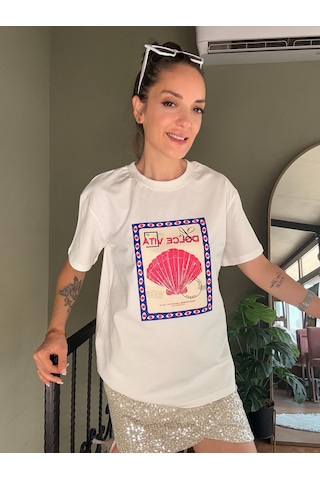 Ali Butik Ekru Dolce Vita Baskılı Tişört