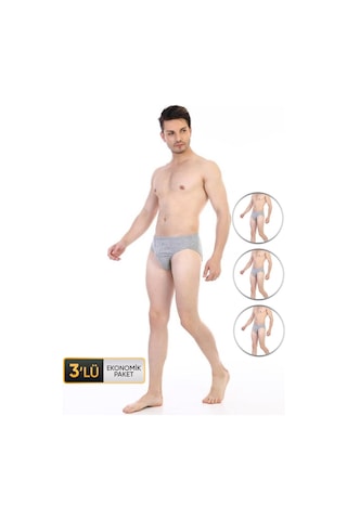 Çift Kaplan Erkek Süprem Gri Melanj Slip 3'lü Ekonomik Paket 741 Gri