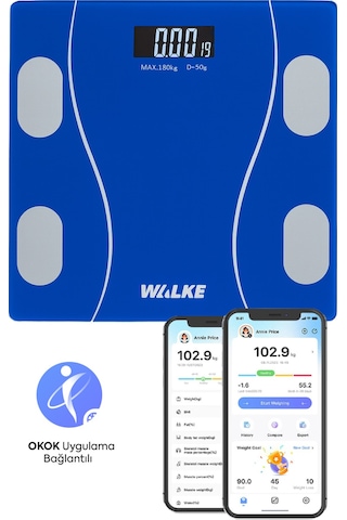 Walke Premium Uygulama Bağlantılı Akıllı Baskül Mavi
