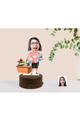 Kişiye Özel Kadın Öğretmen Karikatürlü Dekoratif 3D Biblo Led Işı (481501342)