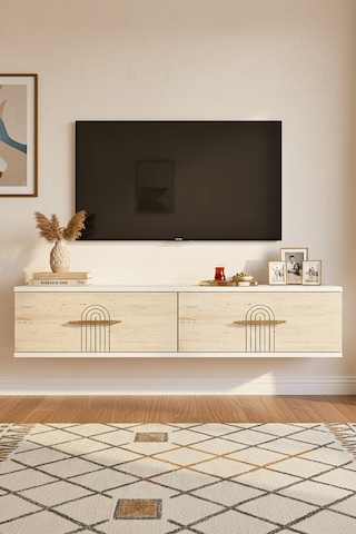 Tda1215bt - İda120 Duvara Montaj Tv Stand, Tv Rafı, Tv Sehpası Beyaz - Traverten 120cm