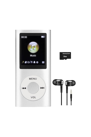 Metal Mp3 Çalar Dijital Ekranlı Mp4 Player Fm Radyo 32gb Hafıza Kartı