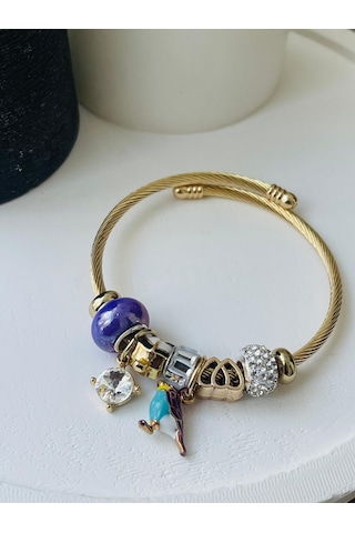 Mor Takı Papağan Charm Detaylı Bileklik Altın - Gold
