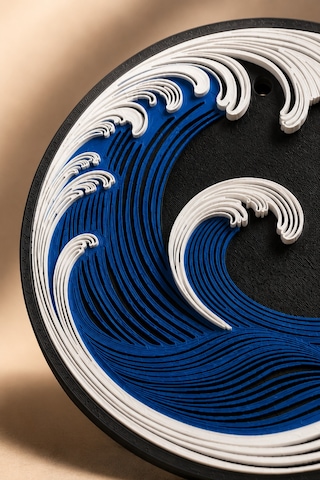 Dalga Temalı Yuvarlak Duvar Dekoru Deniz Desenli Duvar Süsü Dekoratif Pla Pano 21 Cm