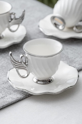 Jade 6 Kişilik Kahve Fincanı Takımı - 90 Ml Beyaz - Silver