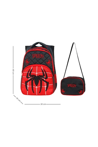 Waddell İlkokul Sırt Çantası ve Beslenme Çantası Speedy Kırmızı-Siyah