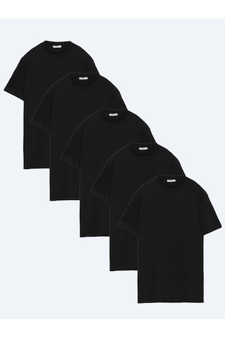 Kip Siyah 5li Düz %100 Pamuk T-shirt Çok Renkli
