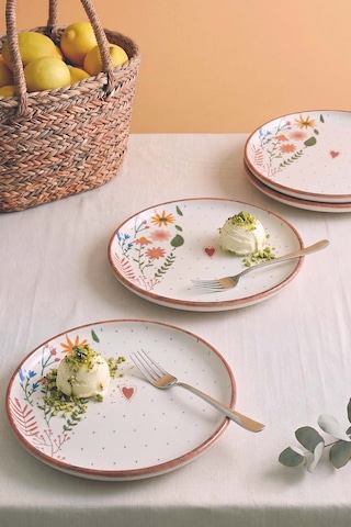 Kalpli Soft Bloom Nordic 4'lü Pasta & Sunum Tabağı 22 Cm Çok Renkli