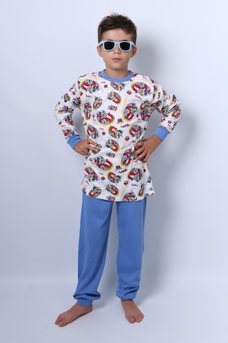 Hçm Erkek Çocuk Pijama Takımı Baskılı Ribanalı C69 Açık Mavi