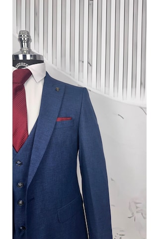 Dupont Classics Dupont Erkek Slim Fit Yelekli Takım Elbise 6 Drop Çift Yırtmaç Lacivert
