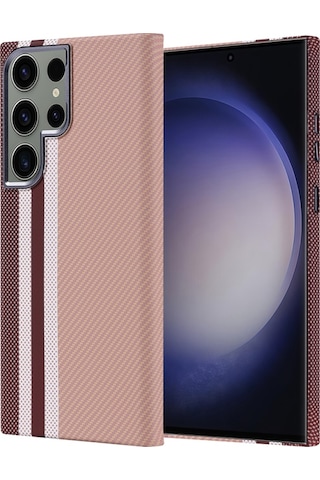 Samsung Galaxy Uyumlu S23 Ultra Karbon Fiber Desenli Ve Magsafe Şarj Özellikli Ultra Slim Phantom Premium Sert Pc Kapak Gold