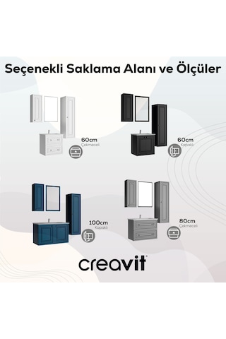 Creavit Kayra Mat Safir Blue Çekmeceli Lavabo Dolabı 80 Cm Antrasit