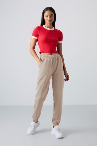 Tommy Life Koyu Bej Cepli Yüksek Bel Rahat Form Lastik Paça Kadın Eşofman Alt - 94583