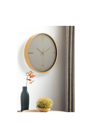 Dekoratif Krem Kadran Çizgili Rakam Gold Duvar Saati 29.5 Cm Altın