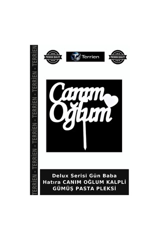 Delux Serisi Gün Baba Hatıra Canım Oğlum Kalpli Gümüş Pasta Pleksi