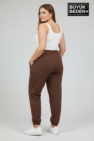 Süperlife Kadın Büyük Beden New York Paça Lastikli Rahat Kesim Jogger İnce Eşofman Altı Spr26beak951-5 Kahverengi