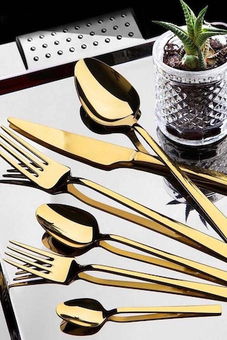 Jasper Dilay 36 Parça 6 Kişilik Titanyum Gold Çatal Kaşık Bıçak Gold