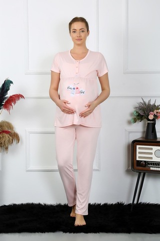 Akbeniz Kadın Kısa Kol Hamile Lohusa Pijama Takımı Pudra 45210-pudra