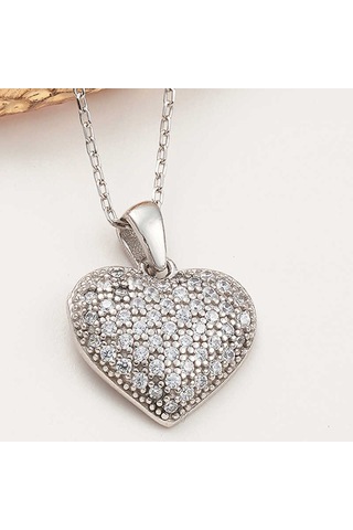925 Ayar Gümüş Bombeli Kalp Kadın Kolye Gümüş