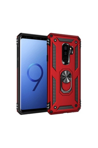 Samsung Galaxy Uyumlu S9 Plus Kılıf Sofya Yüzüklü Standlı Zırhlı Silikon Kılıf