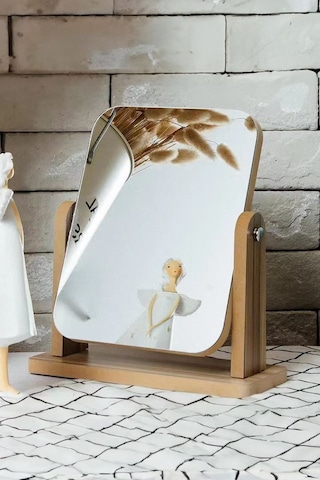 13 Cm Ahşap Tek Taraflı 360 Dönen Masa Aynası Cin805 Kahverengi