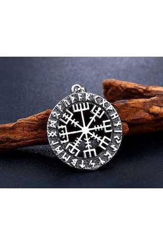 Paslanmaz Çelik Vegvisir Savaşçı Pusula Viking Kolye Gümüş