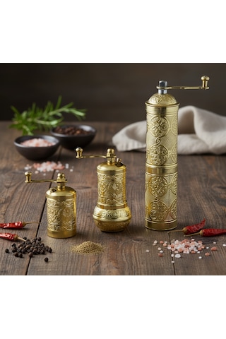 Ludıa Zamak Metal Altın Renk 3 Lü Set Karabiber,kahve,çörek Otu El Değirmeni Öğütücü Grinder S2 Altın