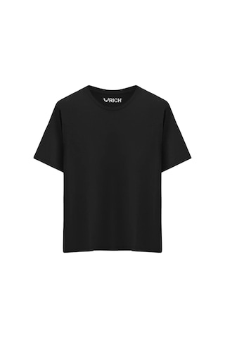 Rich Erkek %100 Pamuk Oversize Tişört Basic Bisiklet Yaka Kısa Kollu T-shirt SIYAH