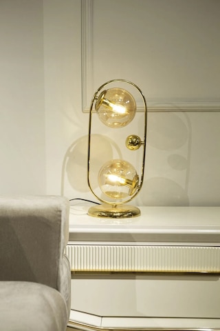 Sarı Kaplamalı Gold Camlı Masa Lambası 1 Adet