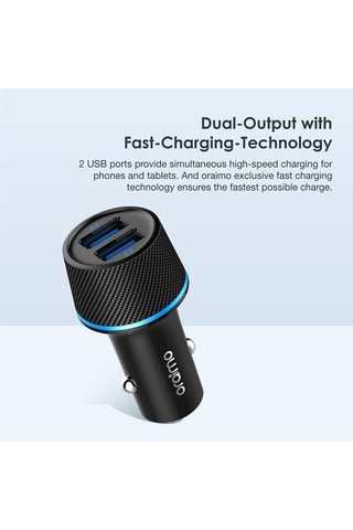 Teltree 2 Usb Çift Portlu Araç Şarj Cihazı, 5v/2.1a Hızlı Şarj, 120cm Kablolu, Siyah, Led Işık, Güvenlik Koruma