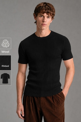Tarz Cool Erkek Fitilli Likralı Slim Fit Bisiklet Yaka Tişört Siyah