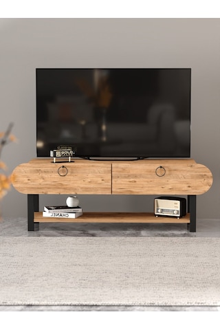 Tv Sehpası Tv Ünitesi Kapaklı Raflı Setro Atlantik Çam Kahverengi