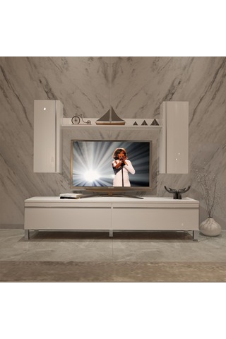 Decoraktiv Eko 7 Mdf Std Krom Ayaklı Tv Ünitesi Tv Sehpası Beyaz