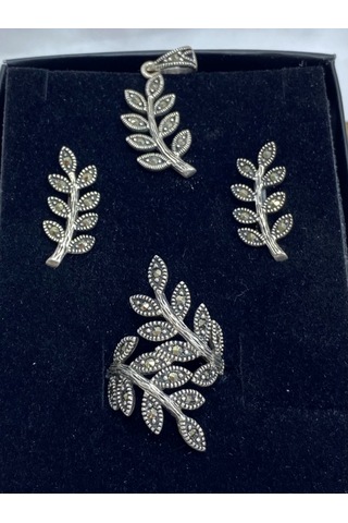 Yaprak Tasarımlı Gümüş Kadın Set Gümüş
