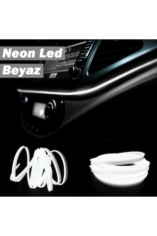 Neon Beyaz Torpido Ledi Araç İçi Renkli Neon Şerit İp 2 Metre