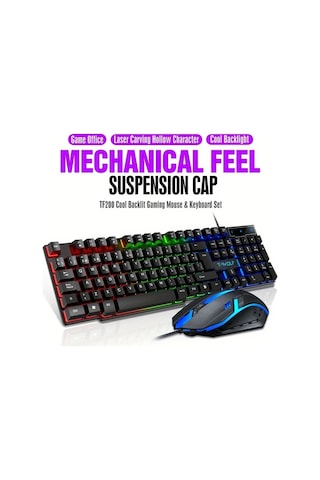 Techbloom Tf200 Black Rgb Oyun Klavye Ve Fare Kombosu Usb Kablolu Yüzer Tasarım Ofis Ve Oyun İçin Diğer