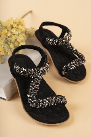 Khayt Isabel Anatomik Fashion Taşlı Günlük Çocuk Sandalet Siyah