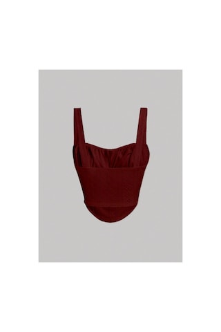 Meren Like Your Syle Bordo Nakış Desenli Göğüs Dekolteli Geniş Askılı Üst Crop Bordo