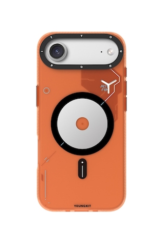 Apple Uyumlu iPhone 17 Air Kılıf M-safe Şarj Özellikli Disk Desenli Youngkit Disc Battle Kapak Turuncu Turuncu